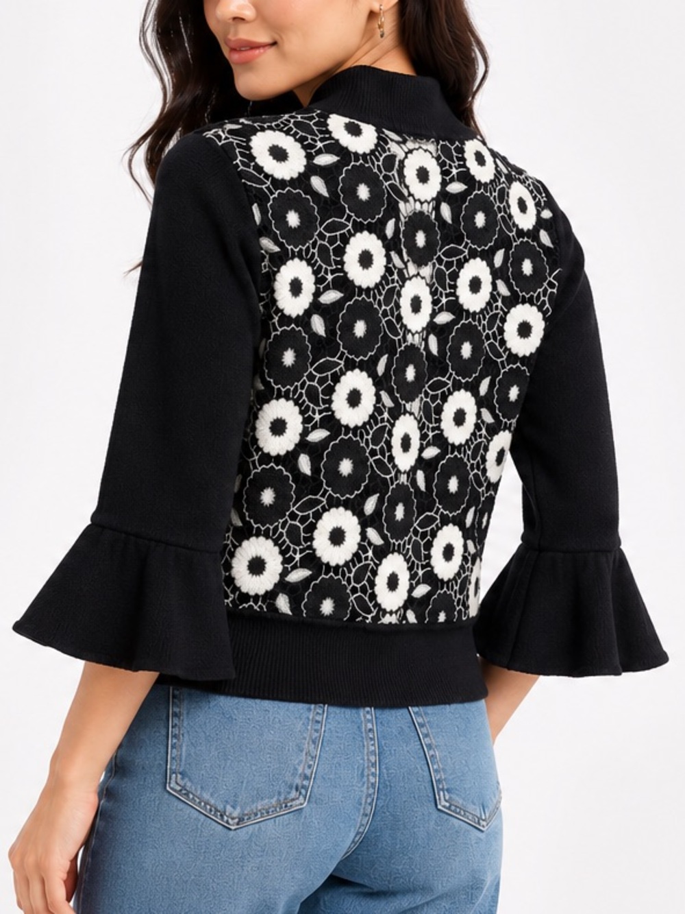 Calvin Klein Floral Crochet Back Cardigan Sweater Sz S